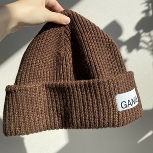 Ganni wool beanie in brown